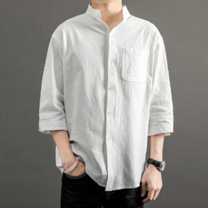 Linen Shirt Men's Casual Loose Stand Collar Cotton And Linen Shirt